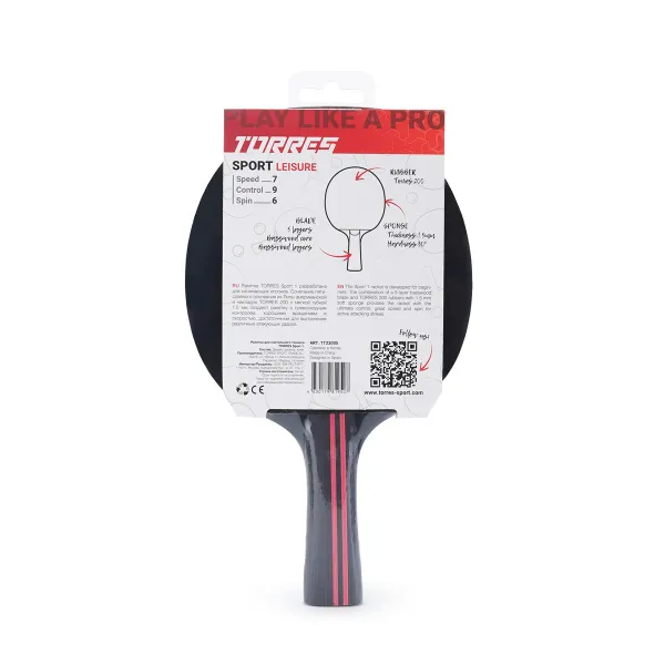 Ракетка для н/т TORRES Sport 1*, TT23005 для любителей, накладка 1,5 мм, конич. ручка за 991.10 ₽ в Туле