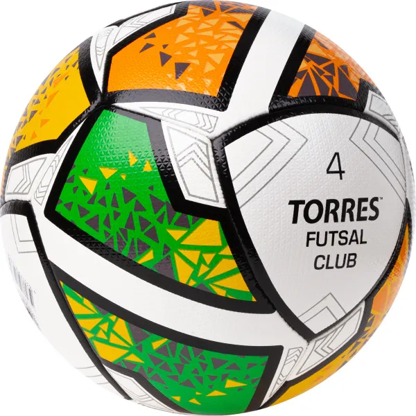 Мяч футзал. TORRES Futsal Club, FS323764, р.4, 10 пан. ПУ, 4 под. сл, гибрид. сш. бело-зел-оранж за 2&nbsp;264.40 ₽ в Туле